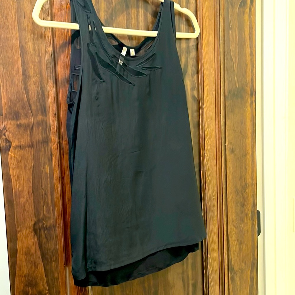 Black Tank with animal print mesh cutouts